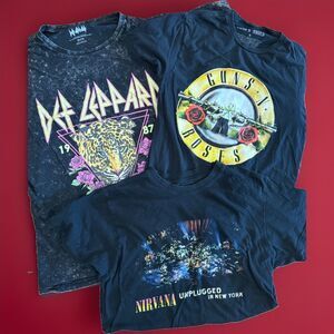 BUNDLE OF THREE (3) Band Tshirts Def Leppard, Nirvana & Guns N Roses GUC